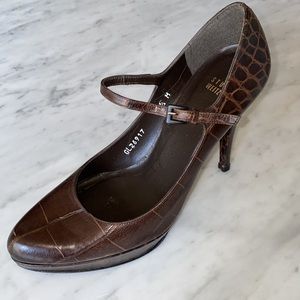 Stuart Weitzman Brown Croc-Embossed Heels